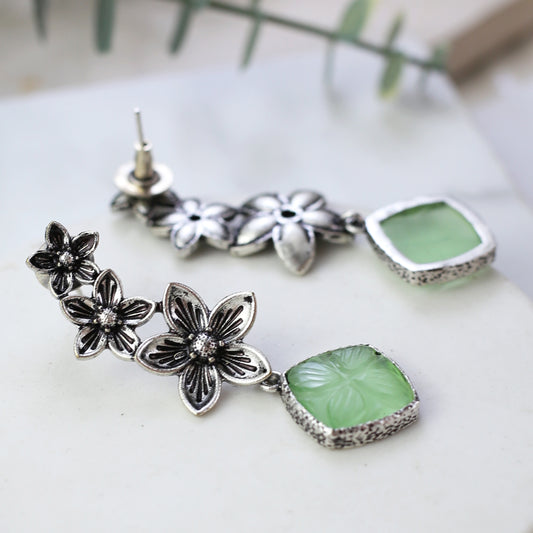 Light Green Tribal Flower Drop Earring