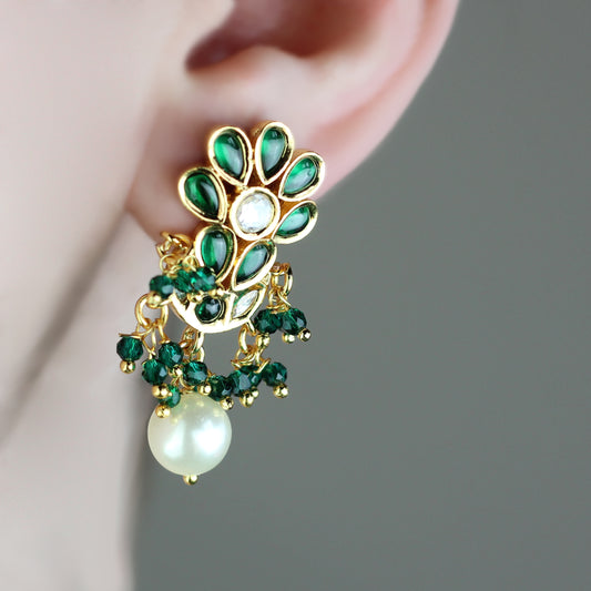 Green Kundan Dangle Earring