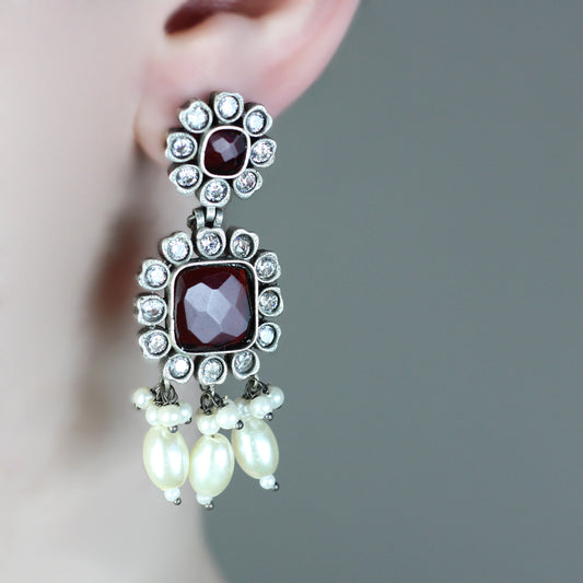 Maroon Floral Drop Earring