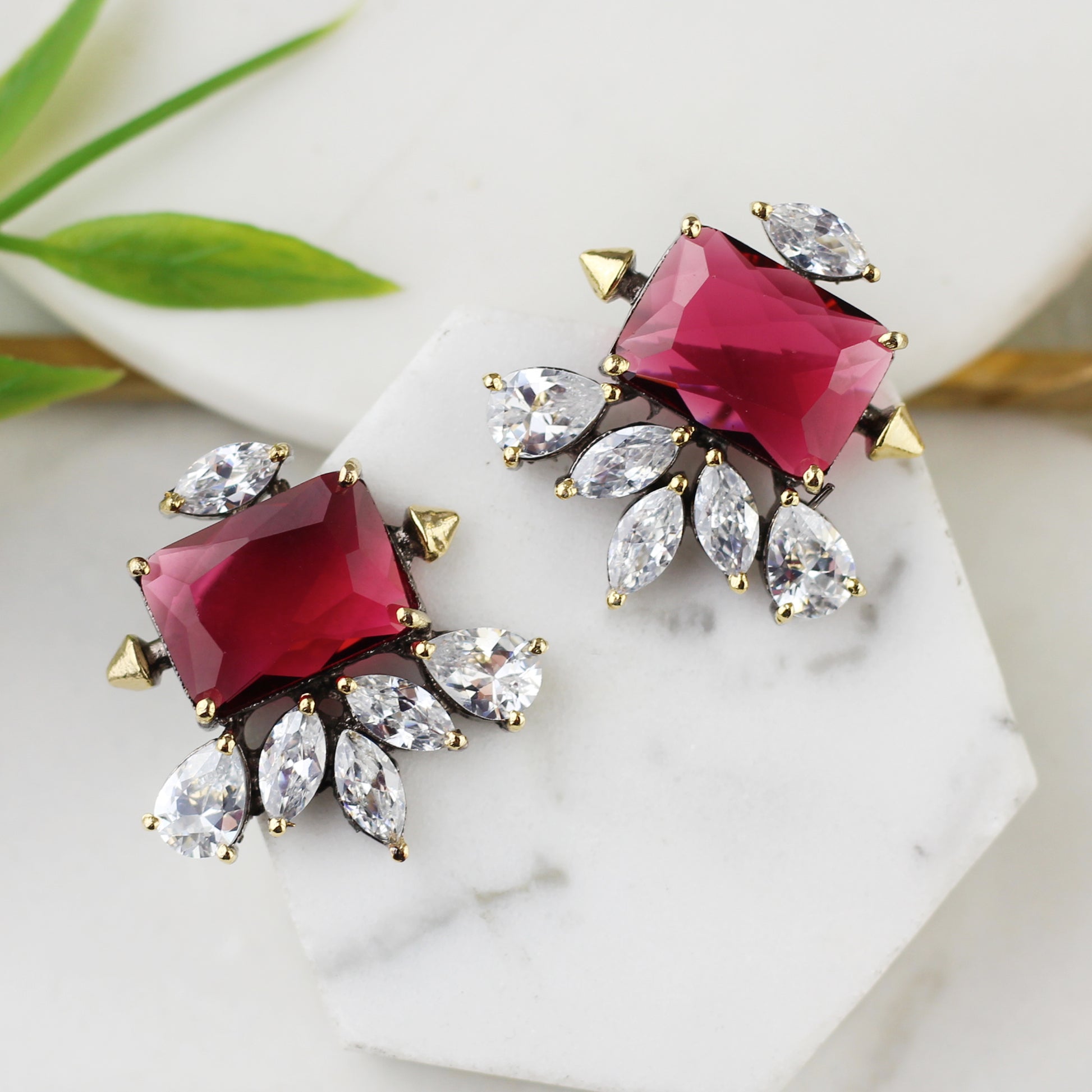 Red Zircon Designer Stud Earring - Rabal