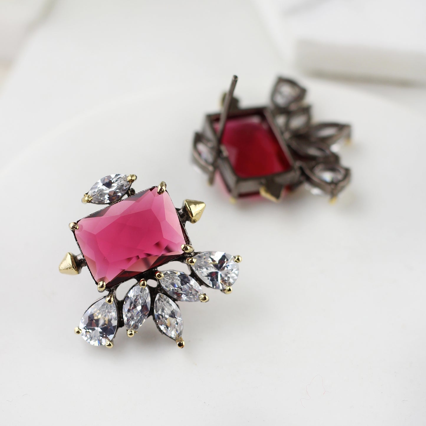 Red Zircon Designer Stud Earring - Rabal