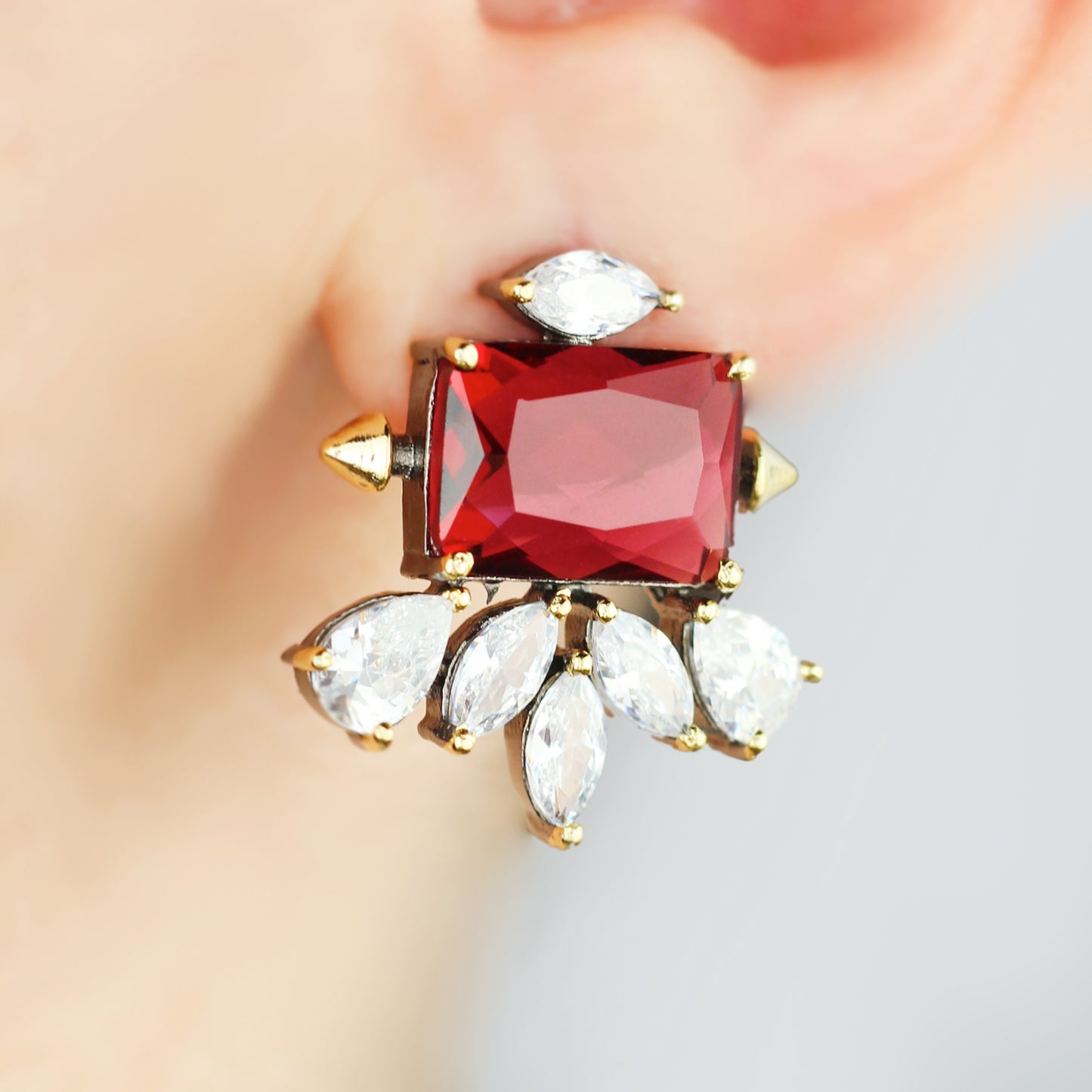 Red Zircon Designer Stud Earring - Rabal