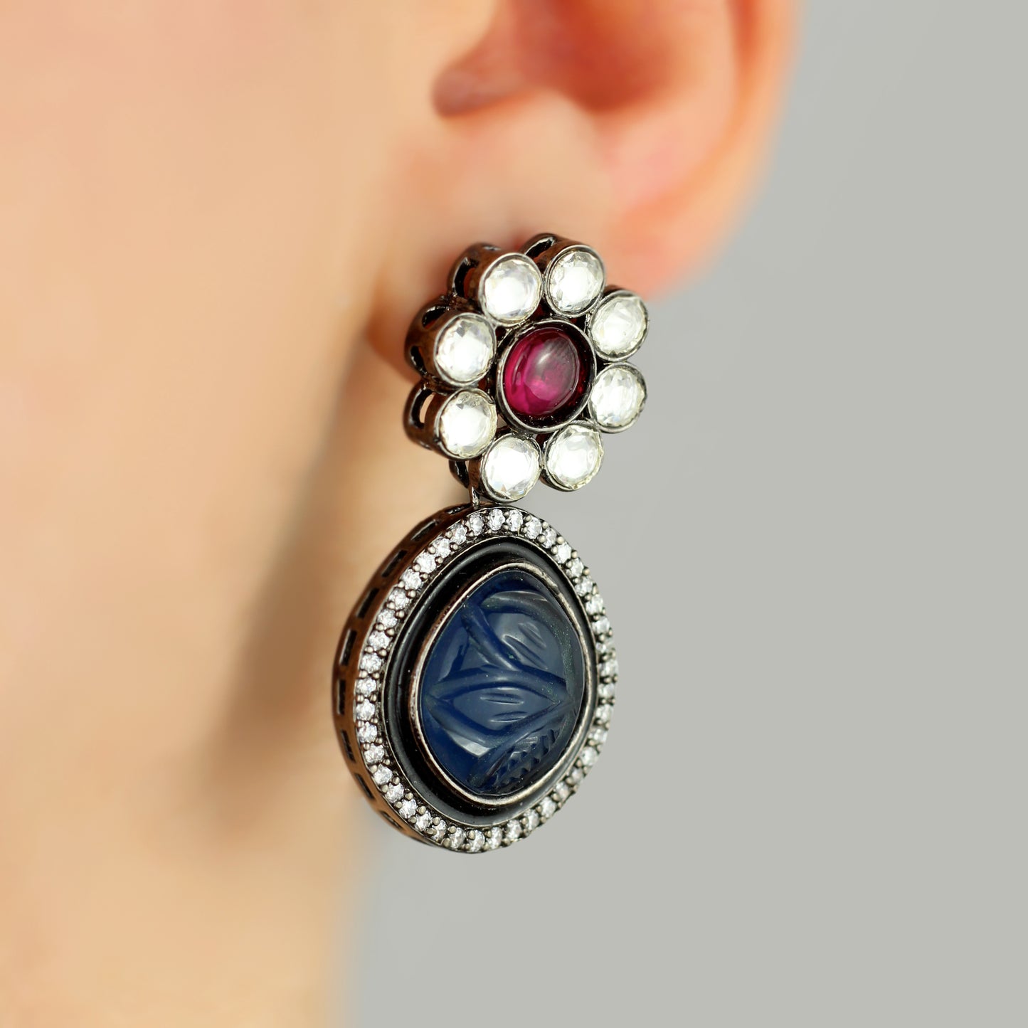 Carved Blue Statement Earring