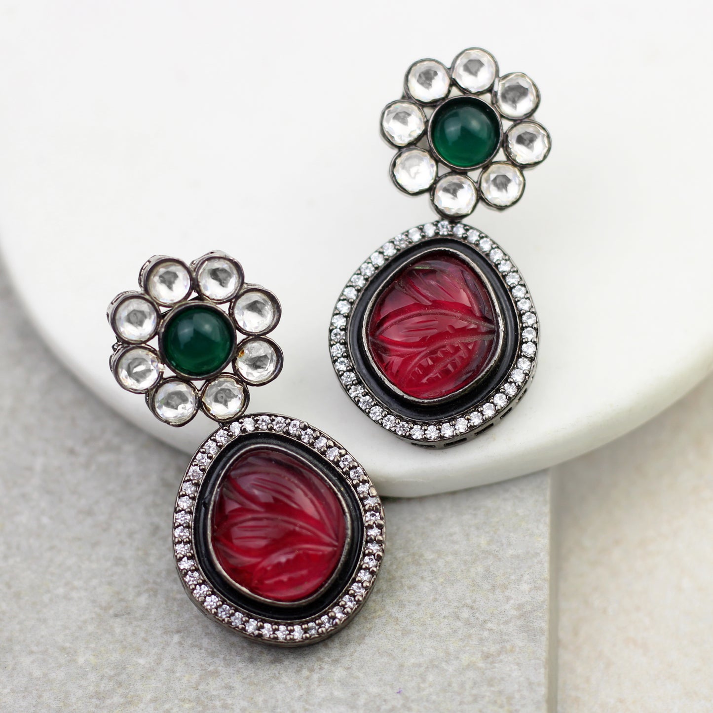 Red Carved Statement Earring