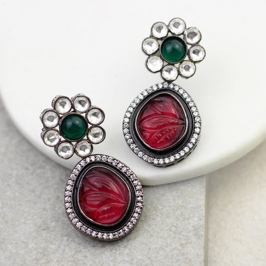 Carved Red Statement Earring