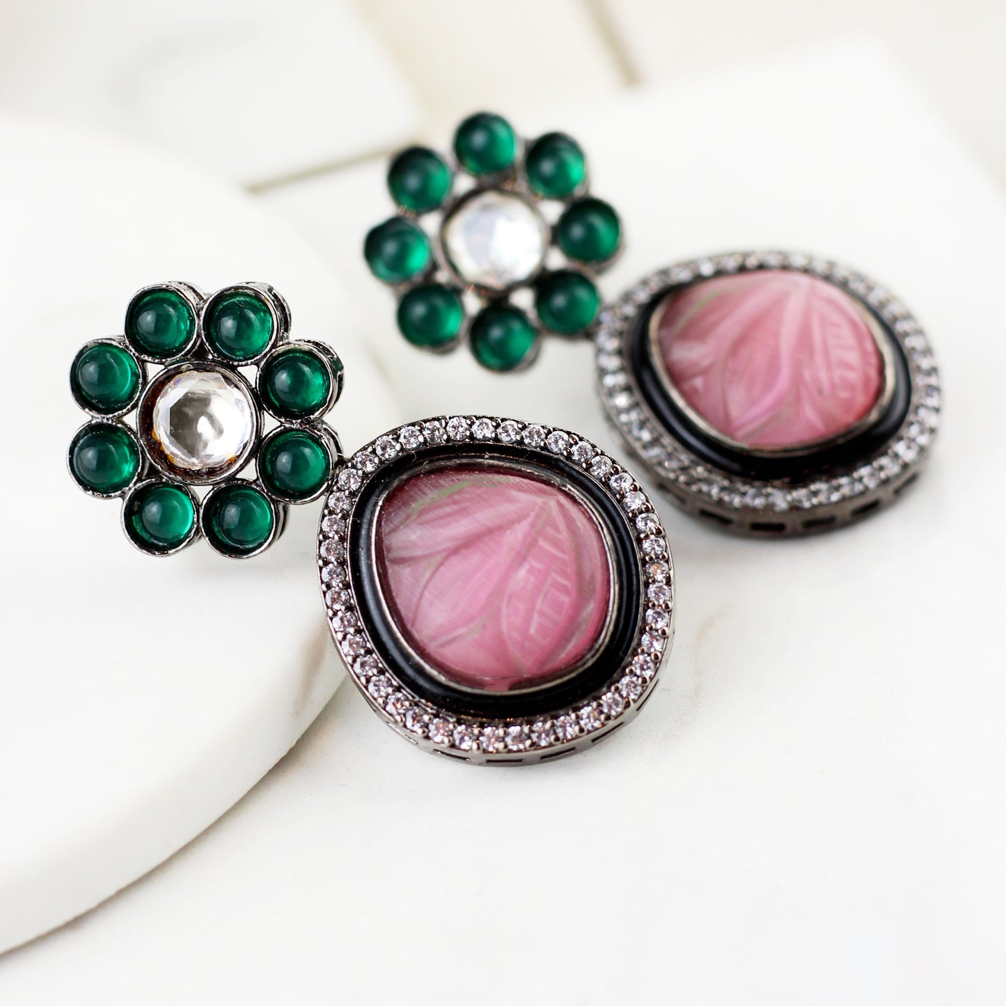 Pink Carved Statement Earring