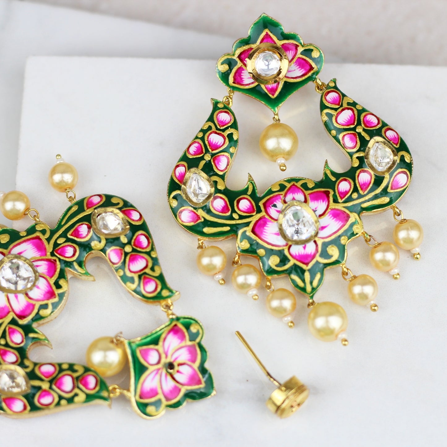 Double Sided Green/White Painted Earring