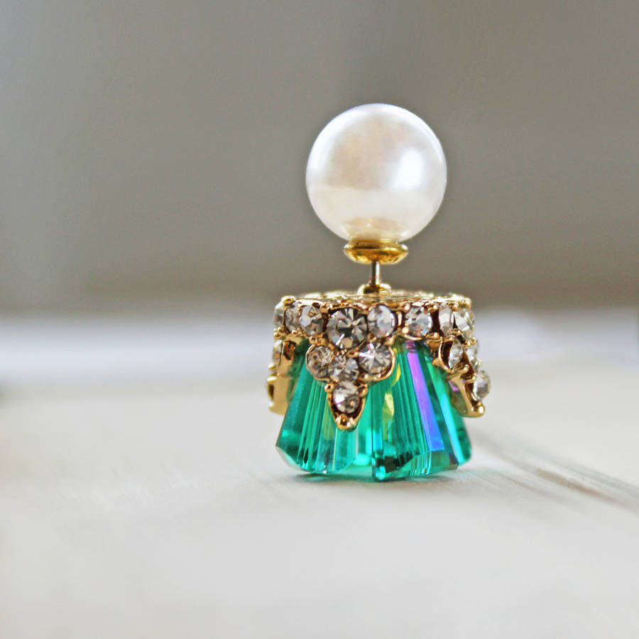 Green Crystal Inlayed Reversible Earrings - Rabal